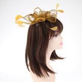 Women Lady Bridal Feather Fascinator Cocktail Party Hats Headpieces Headband Gold