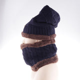 Women Mens Thick Warm Fleece Soft Winter Beanie Hat Scarf Skull Cap Set Dark Blue