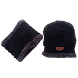 Women Mens Thick Warm Fleece Soft Winter Beanie Hat Scarf Skull Cap Set Black