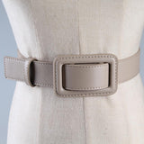 Max Womens Chic Waistband Wide Cinch Belt with Fashion Metal Square Buckle Beige