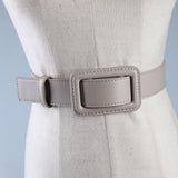 Max Womens Chic Waistband Wide Cinch Belt with Fashion Metal Square Buckle Beige