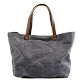 Women's Waxed Canvas Waterproof Shoulder Bag Large Capacity Tote Bag Gray