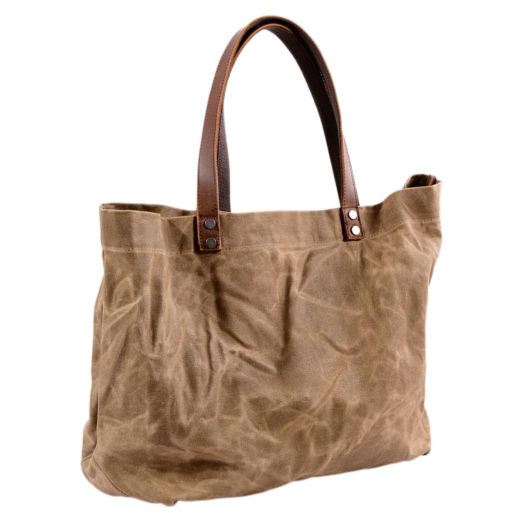 Max Women's Waxed Canvas Waterproof Shoulder Bag Large Capacity Tote Bag Khaki