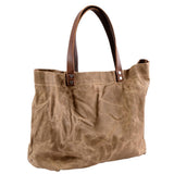 Max Women's Waxed Canvas Waterproof Shoulder Bag Large Capacity Tote Bag Khaki