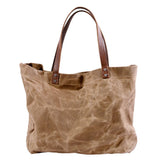 Max Women's Waxed Canvas Waterproof Shoulder Bag Large Capacity Tote Bag Khaki