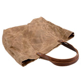 Max Women's Waxed Canvas Waterproof Shoulder Bag Large Capacity Tote Bag Khaki