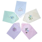 Max Women Ladies Cotton Floral Embroidery Handkerchiefs Lace Hankie Set of 5