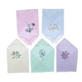 Max Women Ladies Cotton Floral Embroidery Handkerchiefs Lace Hankie Set of 5