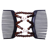 Stretch Double Hair Comb Clip Wood Beads Clip Hair Accessories White Beads