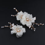 2PCS Bridal Hair Side Clip Flower Hair Barrettes Pearl Hair Accessories Bridesmaids Headpiece for Wedding, Party, Prom, Beach, Photo, Cosplay, Date