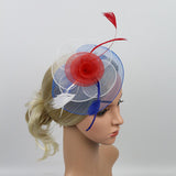 Mesh Flower Hat Headpiece Feather National Flag Color Fascinator Headband