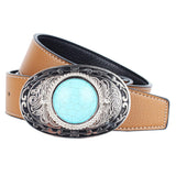 Max Western Cowboy Leather Belt Waist Strap Turquoise Buckle Waistband Brown