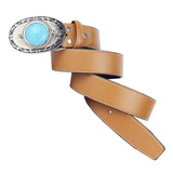 Max Western Cowboy Leather Belt Waist Strap Turquoise Buckle Waistband Brown