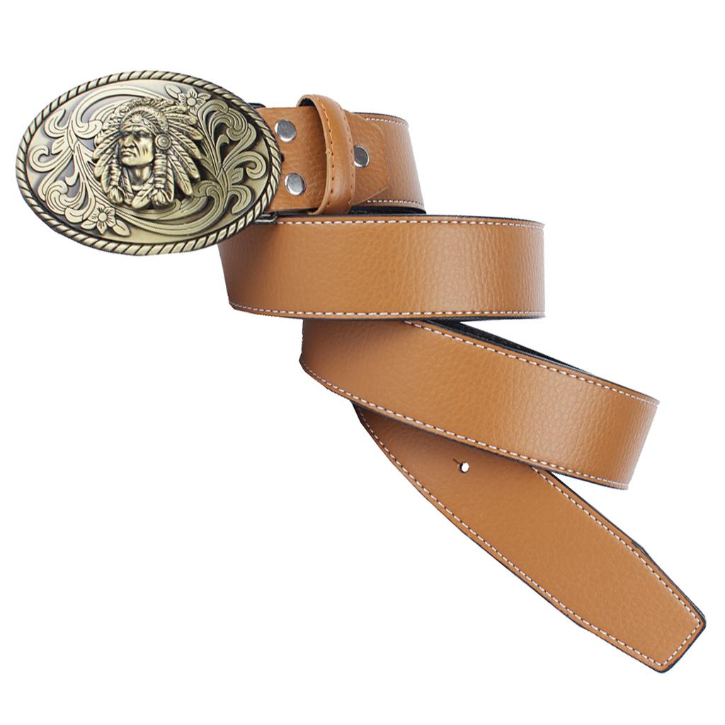 ⚡️Buy Max Men's Western Cowboy Leather Belt Indian Warrior Chief