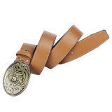 Max Men's Western Cowboy Leather Belt Indian Warrior Chief Head Buckle Brown