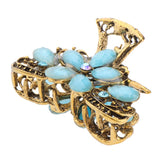 Women Metal Vintage Flower Hair Claw Clamps Crystal Hair Clip Accessories Blue