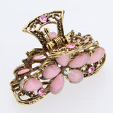 Women Metal Vintage Flower Hair Claw Clamps Crystal Hair Clip Accessories Pink