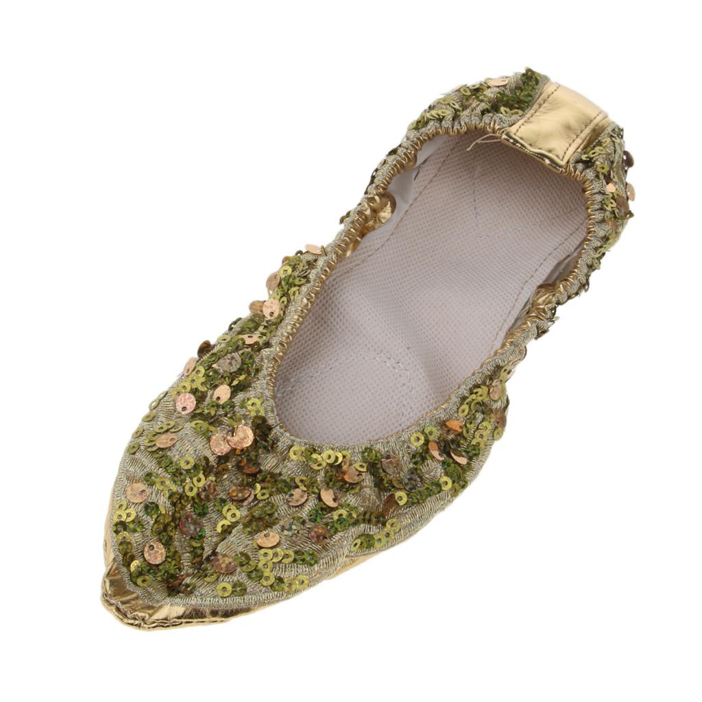 Women Girl Belly Dance Shoes Non-slip Soft Soles Performance Shoes S Gold