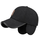 Mens Winter Warm Wool Blend Baseball Cap Hat with Fold Earmuffs Warmer Gray