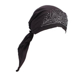 Women Head Scarf Pre Tied Chemo Hat Rhinestone Beanie Turban Headwear Black