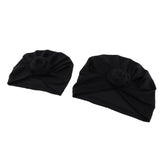 2pcs Womens Kid Baby Soft Stretchy Knotted Turban Headwear Indian Beanie Hat Black