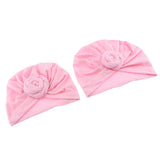 Max 2pcs Womens Kid Baby Soft Stretchy Knotted Turban Headwear Indian Beanie Hat Pink