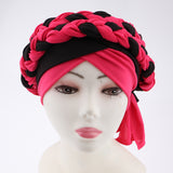 Muslim Twisted Braid Turban Cap Stretch Beanie Hat Chemo Hat for Women Rosy