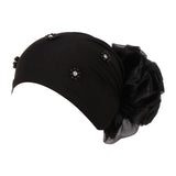 Women's Head Wrap Big Flower Cancer Chemo Hat Beanie Scarf Turban Cap Black