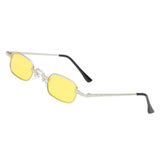 Vintage Small Square Punk Sunglass Metal Rectangle Sunglass Silver Frame Yellow Lens