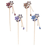 Chinese Hair Chopsticks Crystal Rhinestone Flower Hair Stick Pins Red