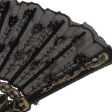 Vintage Folding Fan Embroidered Flower Peacock Sequins Hand Fan Black