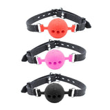 Maxbell Open Breathable Leather Paly Buckle Belt Silicon Mouth Gag for Women Red