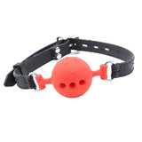 Maxbell Open Breathable Leather Paly Buckle Belt Silicon Mouth Gag for Women Red