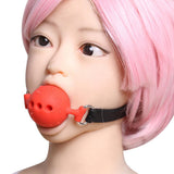 Maxbell Open Breathable Leather Paly Buckle Belt Silicon Mouth Gag for Women Red