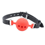 Maxbell Open Breathable Leather Paly Buckle Belt Silicon Mouth Gag for Women Red