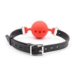 Maxbell Open Breathable Leather Paly Buckle Belt Silicon Mouth Gag for Women Red