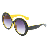 Max Futuristic Oversize Round Sunglasses Black yellow frame Gradient gray lens