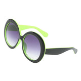Max Futuristic Oversize Round Sunglasses Black green frame Gradient gray lens