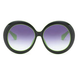 Max Futuristic Oversize Round Sunglasses Black green frame Gradient gray lens