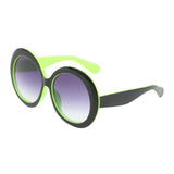 Max Futuristic Oversize Round Sunglasses Black green frame Gradient gray lens