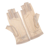 Mulberry Silk Stretchy Half Finger Gloves UV Sun Protect Fingerless Beige