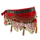 Max Womens Sequins Belly Dance Hip Scarf Wrap Skirt with Gold Coins Red