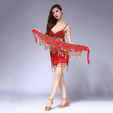 Max Womens Sequins Belly Dance Hip Scarf Wrap Skirt with Gold Coins Red