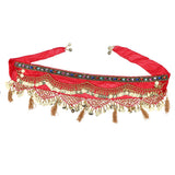 Max Womens Sequins Belly Dance Hip Scarf Wrap Skirt with Gold Coins Red