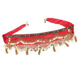 Max Womens Sequins Belly Dance Hip Scarf Wrap Skirt with Gold Coins Red