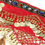Max Womens Sequins Belly Dance Hip Scarf Wrap Skirt with Gold Coins Red