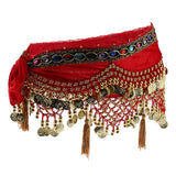 Max Womens Sequins Belly Dance Hip Scarf Wrap Skirt with Gold Coins Red