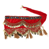 Max Womens Sequins Belly Dance Hip Scarf Wrap Skirt with Gold Coins Red
