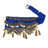 Womens Sequins Belly Dance Hip Scarf Wrap Skirt with Gold Coins Blue