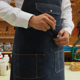 Max Women Denim Apron with Pockets Man Fully Adjustable Unique Design Denim Blue